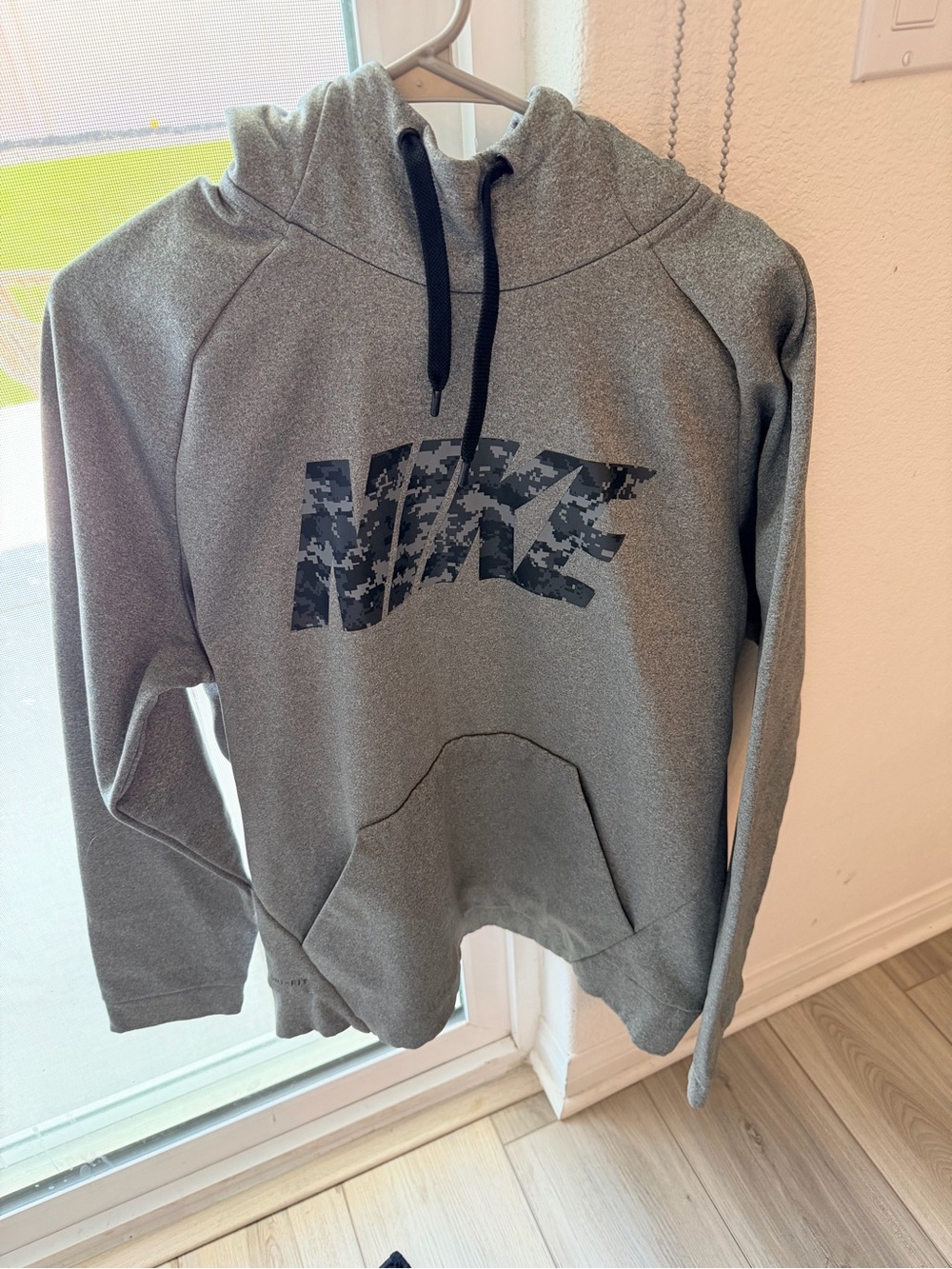 Nike Men's Gray Hooded Sweatshirt with Camo Logo
